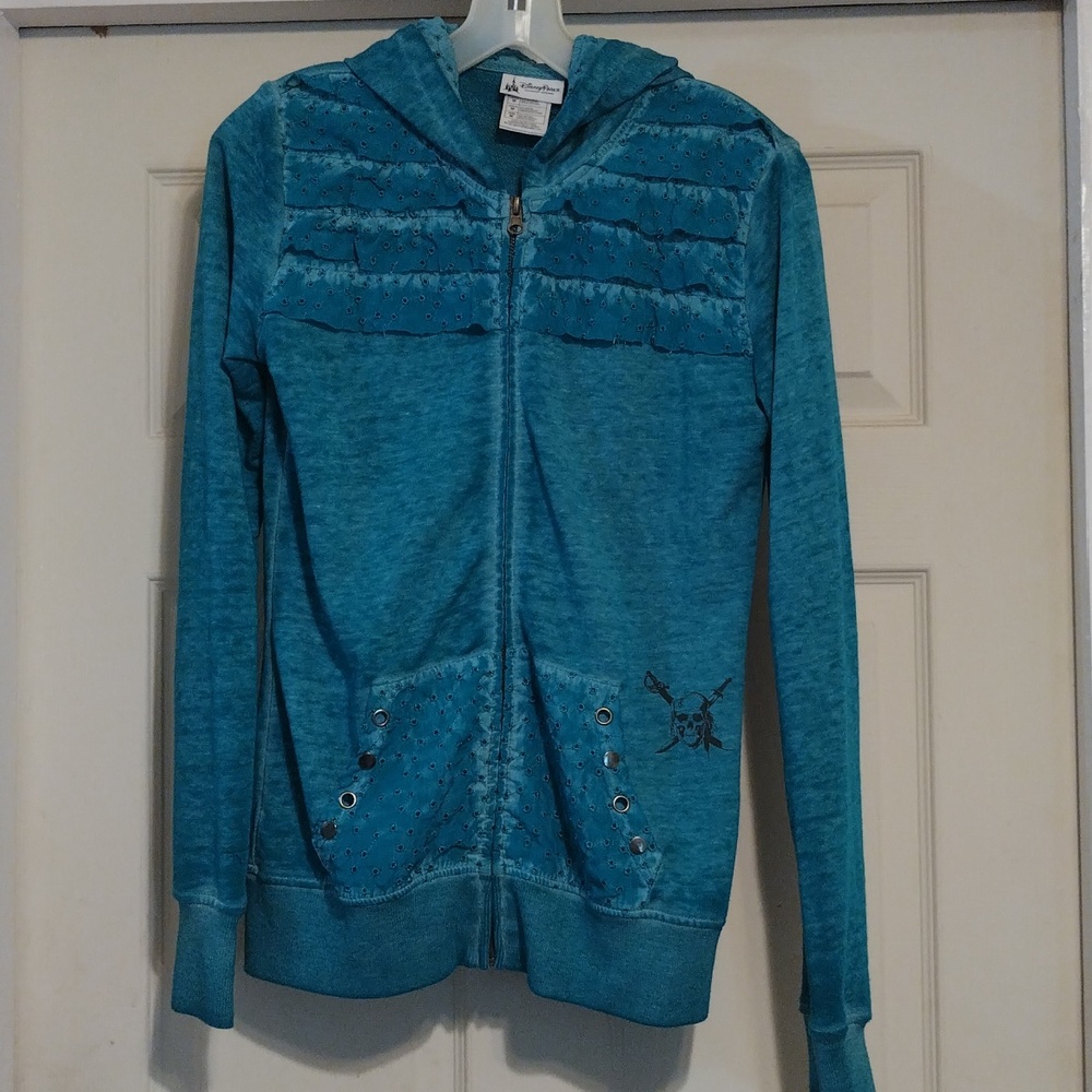 Disney Parks pirates of the Caribbean burnout teal hoodie jacket, size M